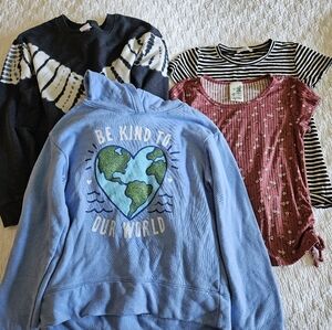4 girls' tops, 2 long sleeves and 2 shirt sleeves, all size 10 12